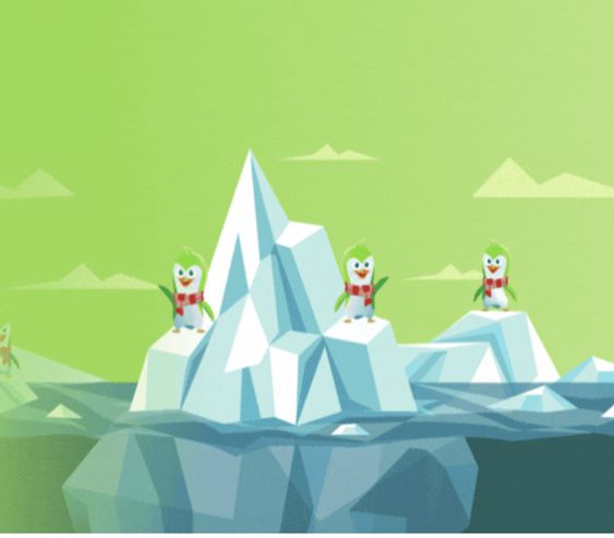 Zeleni pingvini na ledeni gori